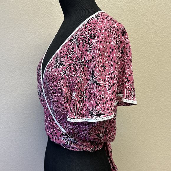 NWT Poupette St Barth XS Nola V-Neck Wrap Tie Blouse Flirty Boho Y2K Romantic - Picture 2 of 10